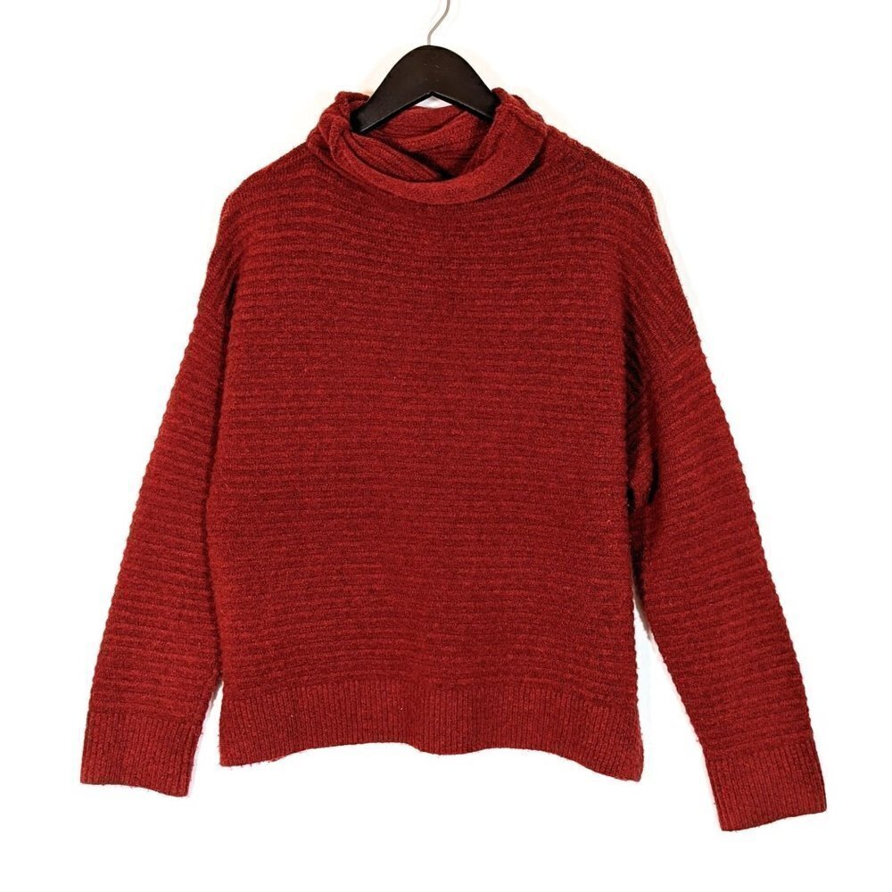 Women's Medium Madewell Burnt Orange Cowl Neck Ribbed Knit Sweater - FLAW